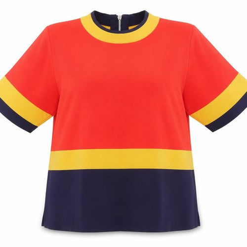 Marks and Spencer Womens Multicoloured Colourblock Polyimide Tunic T-Shirt Size 14 Round Neck