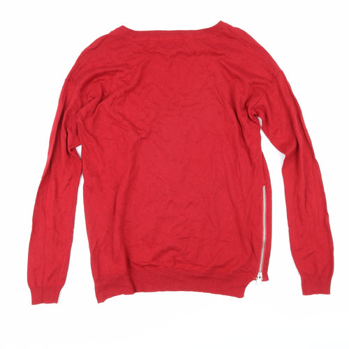 NEXT Womens Red Boat Neck Cotton Pullover Jumper Size 6 - Side zips