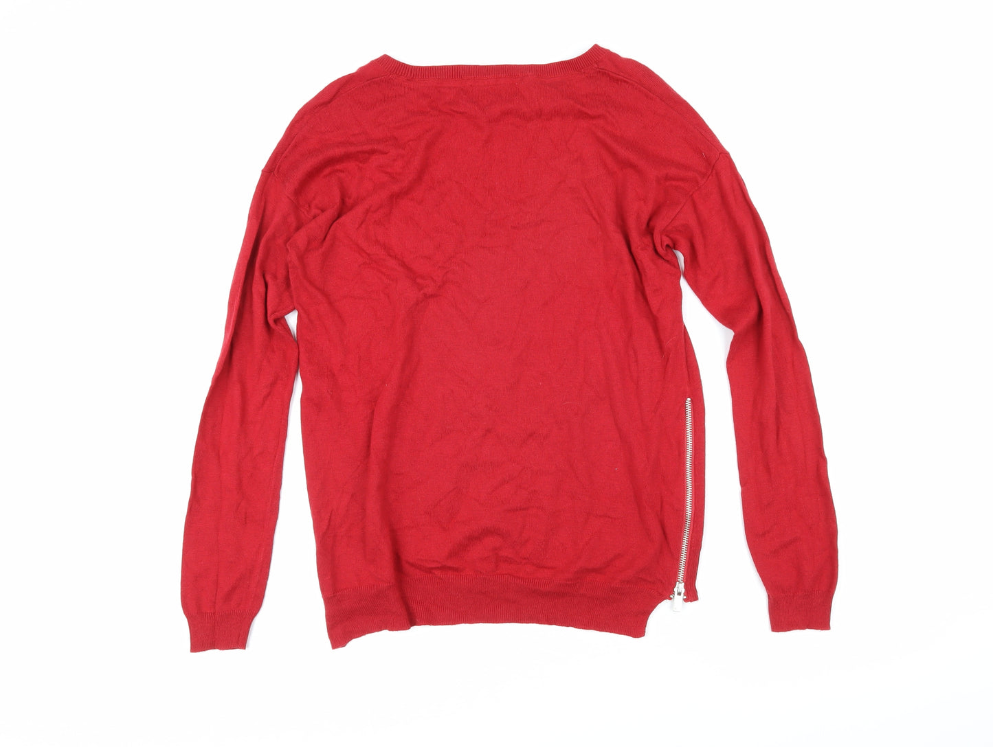 NEXT Womens Red Boat Neck Cotton Pullover Jumper Size 6 - Side zips