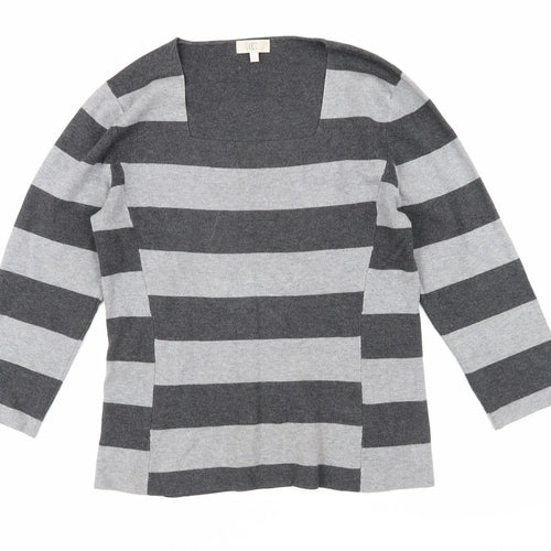 cc Womens Grey Square Neck Striped Trivinyl Pullover Jumper Size M