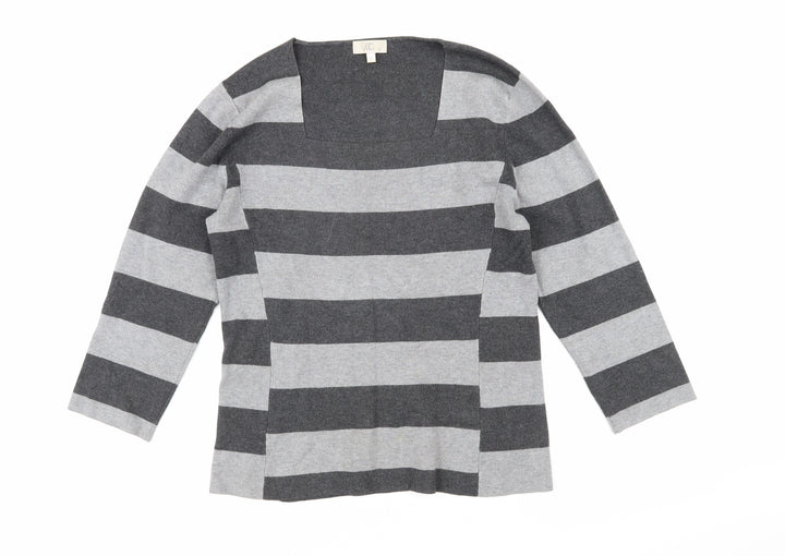 cc Womens Grey Square Neck Striped Trivinyl Pullover Jumper Size M
