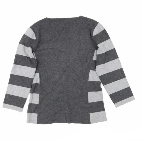 cc Womens Grey Square Neck Striped Trivinyl Pullover Jumper Size M