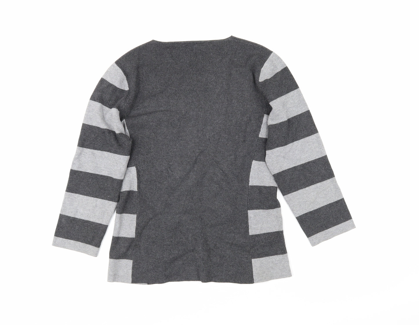 cc Womens Grey Square Neck Striped Trivinyl Pullover Jumper Size M
