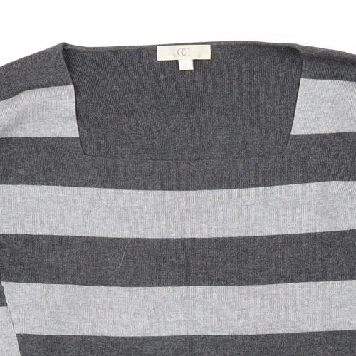 cc Womens Grey Square Neck Striped Trivinyl Pullover Jumper Size M