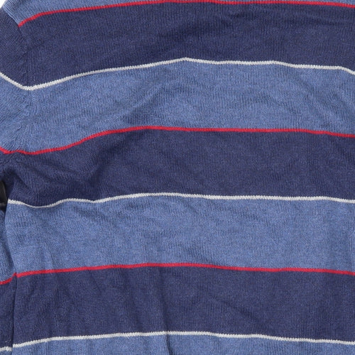 Maine Mens Blue Round Neck Striped Cotton Pullover Jumper Size M Long Sleeve