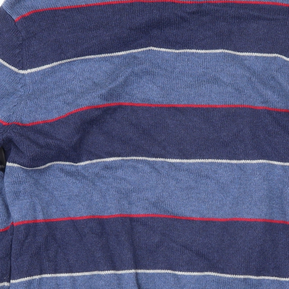 Maine Mens Blue Round Neck Striped Cotton Pullover Jumper Size M Long Sleeve