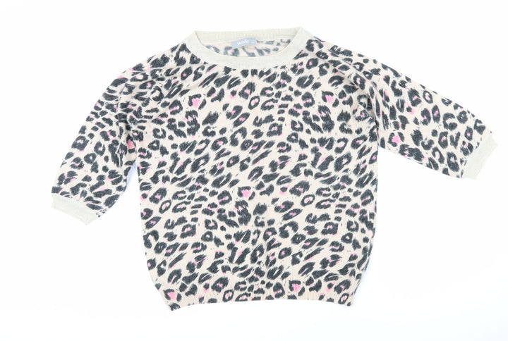 Wallis Womens Beige Boat Neck Animal Print Acrylic Pullover Jumper Size 12