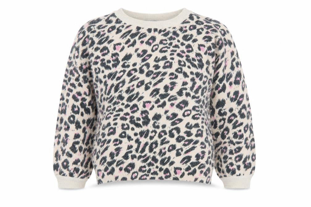 Front view of Wallis women’s beige boat neck animal print acrylic jumper, size UK 12