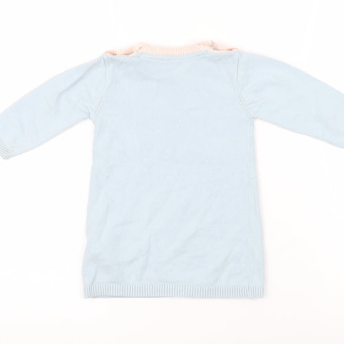 Marks and Spencer Girls Blue 100% Cotton Pullover Jumper Size 9-12 Months Button - Rabbit