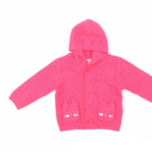 Blue Zoo Girls Pink Acrylic Cardigan Jumper Size 6-9 Months Button - cats