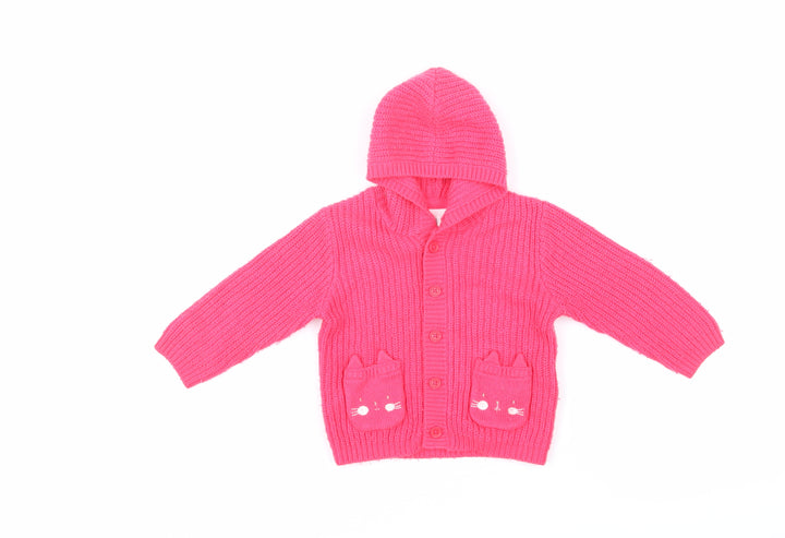 Blue Zoo Girls Pink Acrylic Cardigan Jumper Size 6-9 Months Button - cats