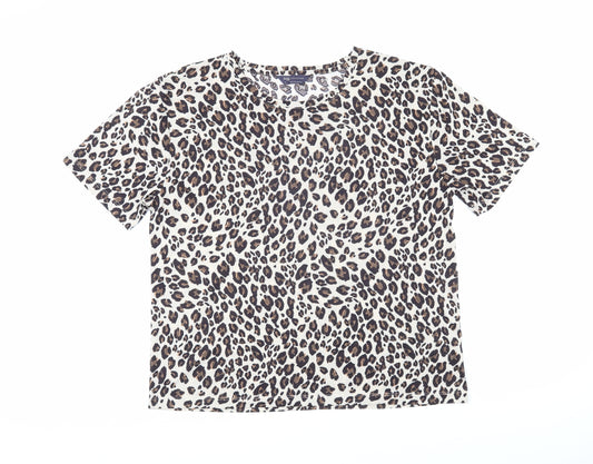 Marks and Spencer Womens Beige Animal Print Polyester Basic T-Shirt Size 12 Boat Neck