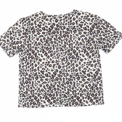 Marks and Spencer Womens Beige Animal Print Polyester Basic T-Shirt Size 12 Boat Neck