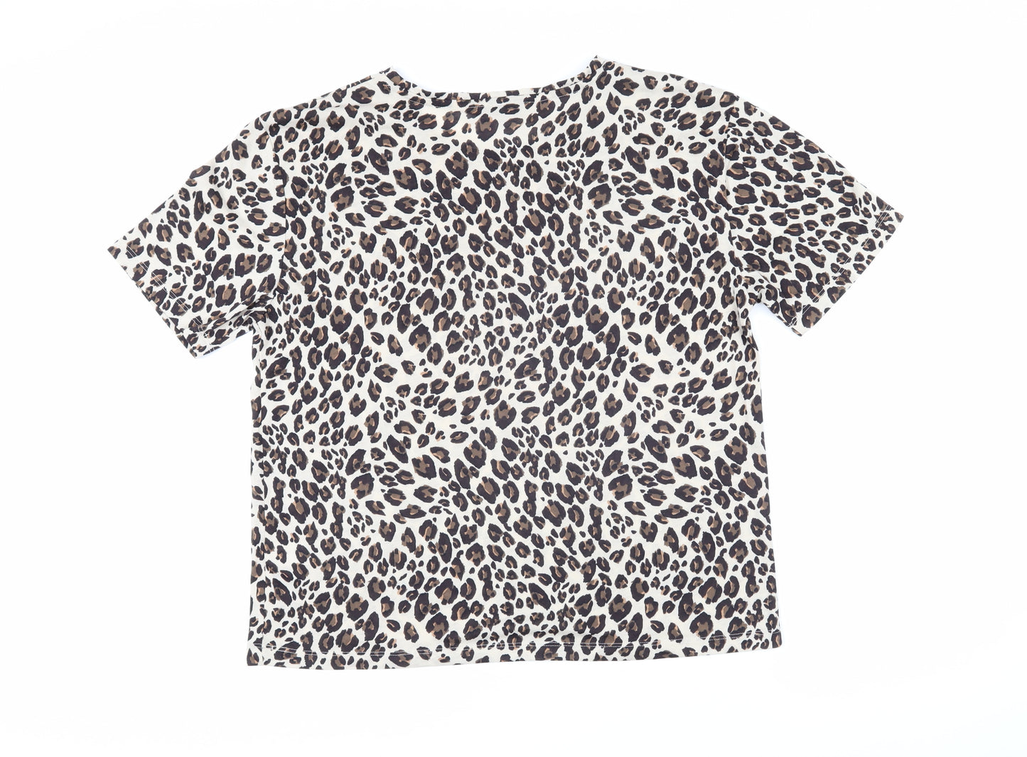 Marks and Spencer Womens Beige Animal Print Polyester Basic T-Shirt Size 12 Boat Neck