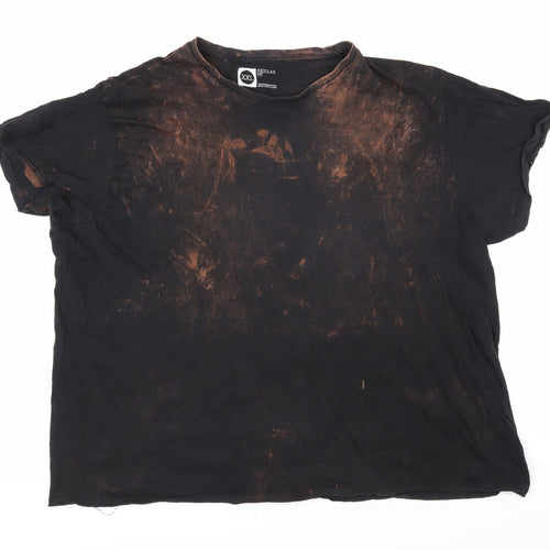 Cedar Wood State Mens Black Geometric Cotton T-Shirt Size 2XL Round Neck - Distressed look