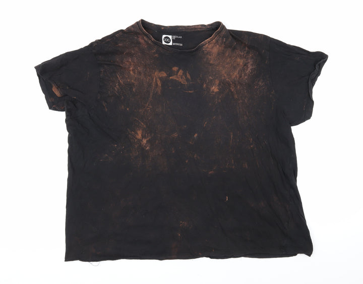 Cedar Wood State Mens Black Geometric Cotton T-Shirt Size 2XL Round Neck - Distressed look