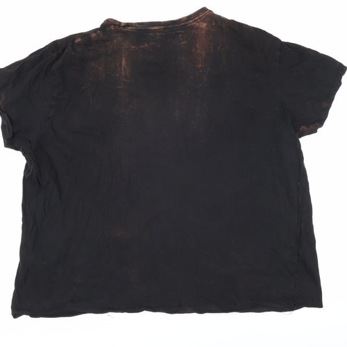 Cedar Wood State Mens Black Geometric Cotton T-Shirt Size 2XL Round Neck - Distressed look