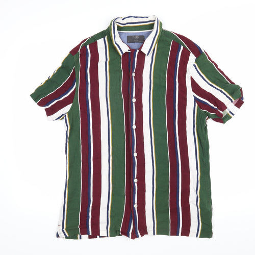 Marks & Spencer Mens Multicoloured Striped Viscose Button-Up Size M Collared Button