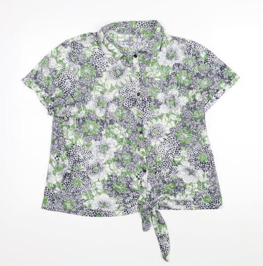 Per Una Womens Green Floral Polyester Basic Blouse Size 16 Collared