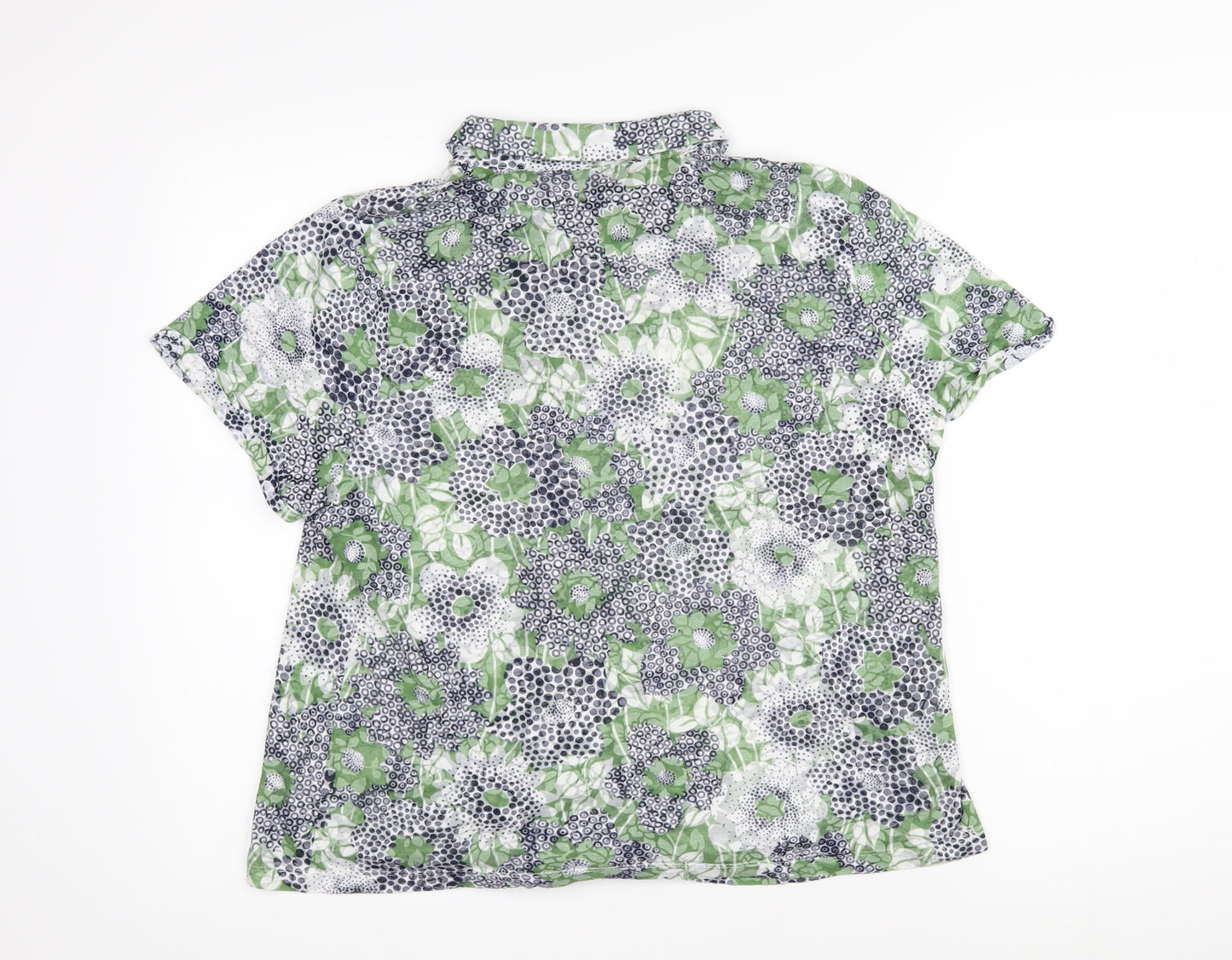 Per Una Womens Green Floral Polyester Basic Blouse Size 16 Collared