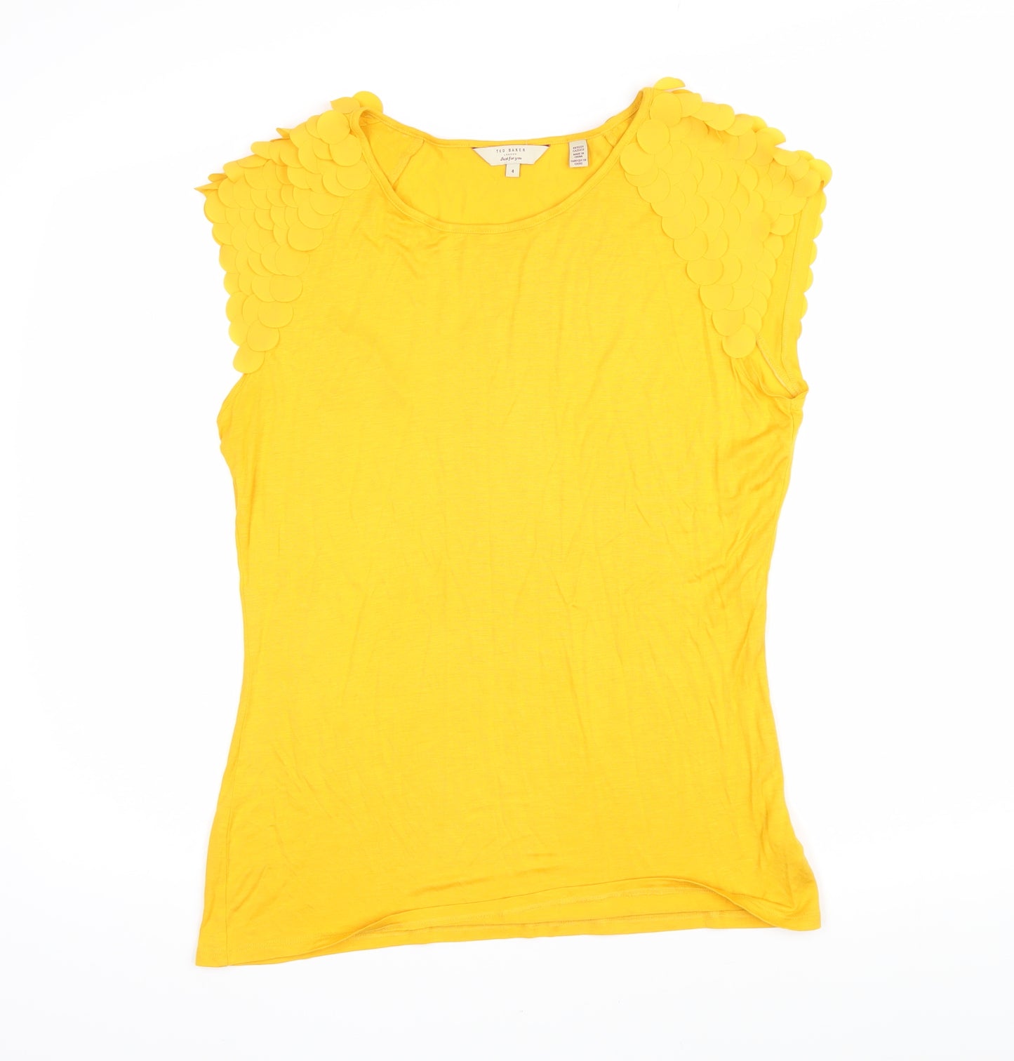 Ted Baker Womens Yellow Viscose Tunic T-Shirt Size 14 Boat Neck