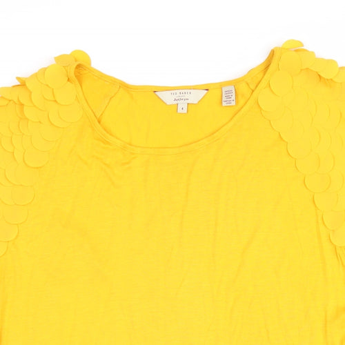 Ted Baker Womens Yellow Viscose Tunic T-Shirt Size 14 Boat Neck