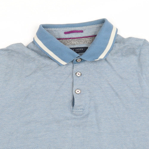 Ted Baker Mens Blue Geometric 100% Cotton Polo Size L Collared Button