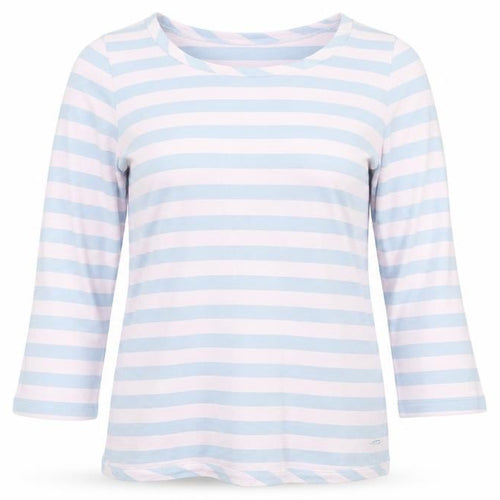 Paul Costelloe Dressage Womens Purple Striped Cotton Blend Basic T-Shirt Size 12 Scoop Neck