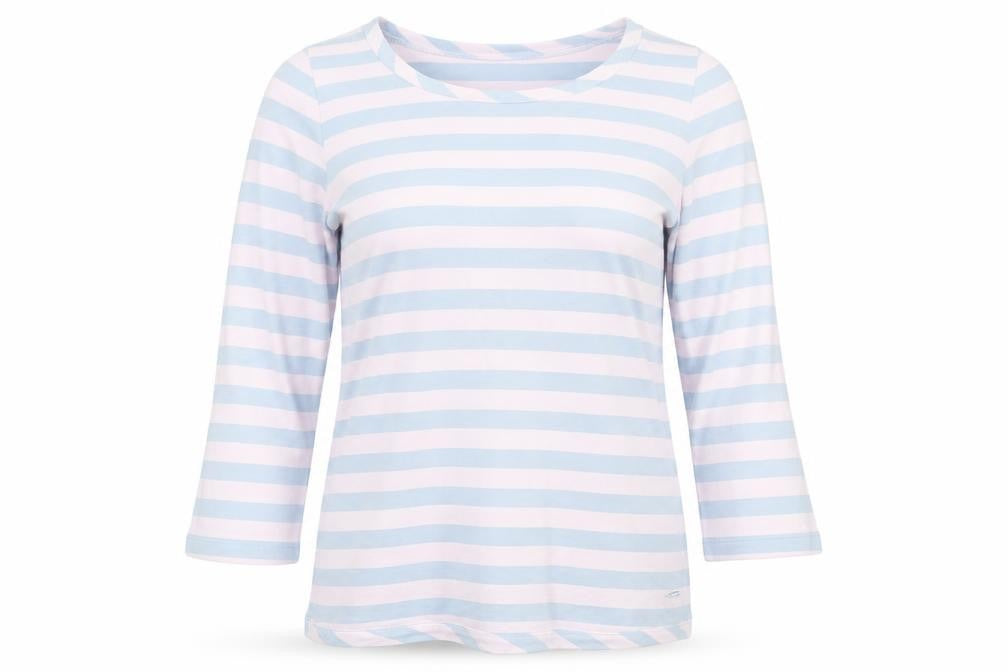 Paul Costelloe Dressage Womens Purple Striped Cotton Blend Basic T-Shirt Size 12 Scoop Neck