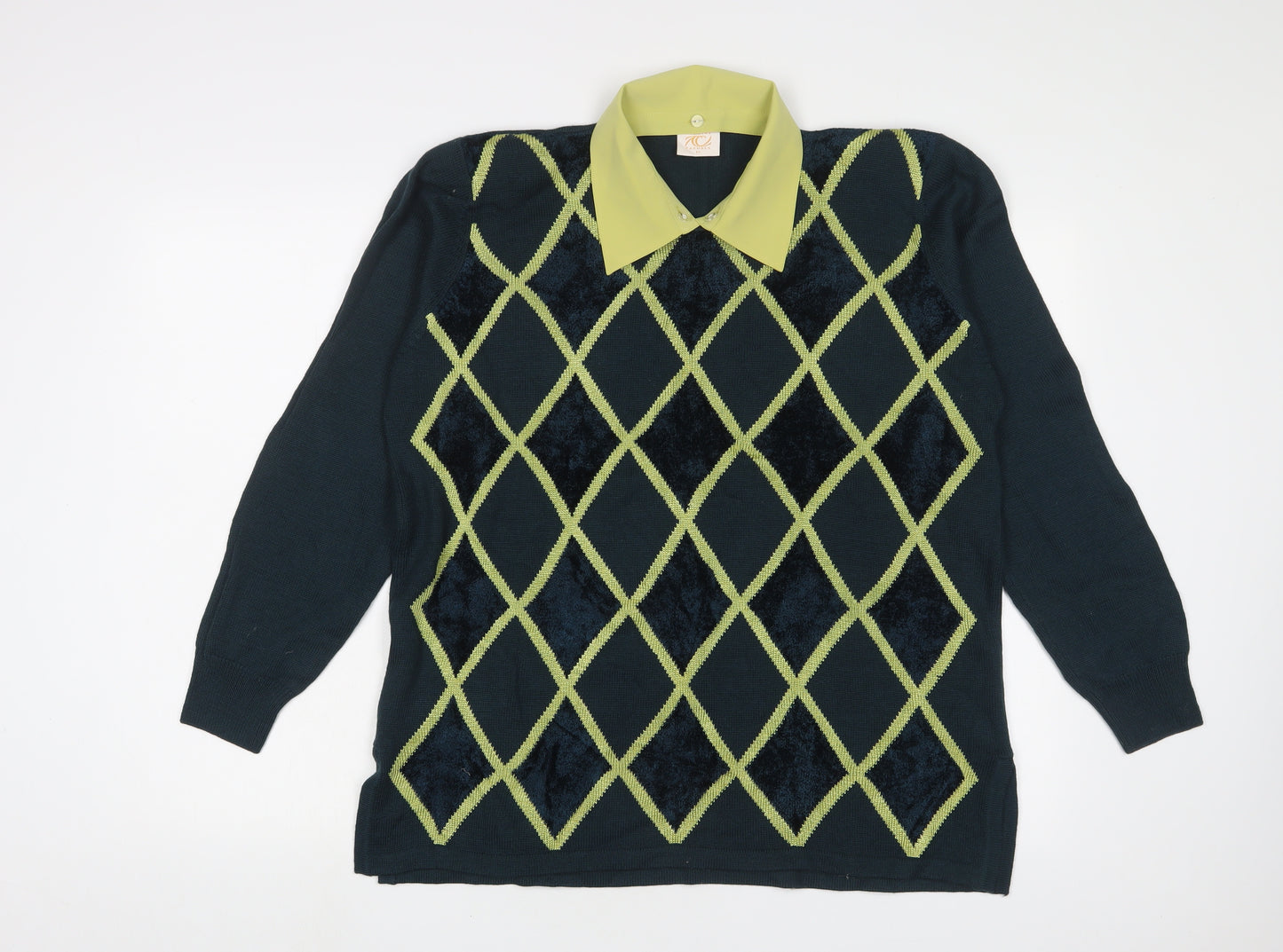 Country Casuals Womens Green Collared Acrylic Pullover Jumper Size L - Shoulder Pads
