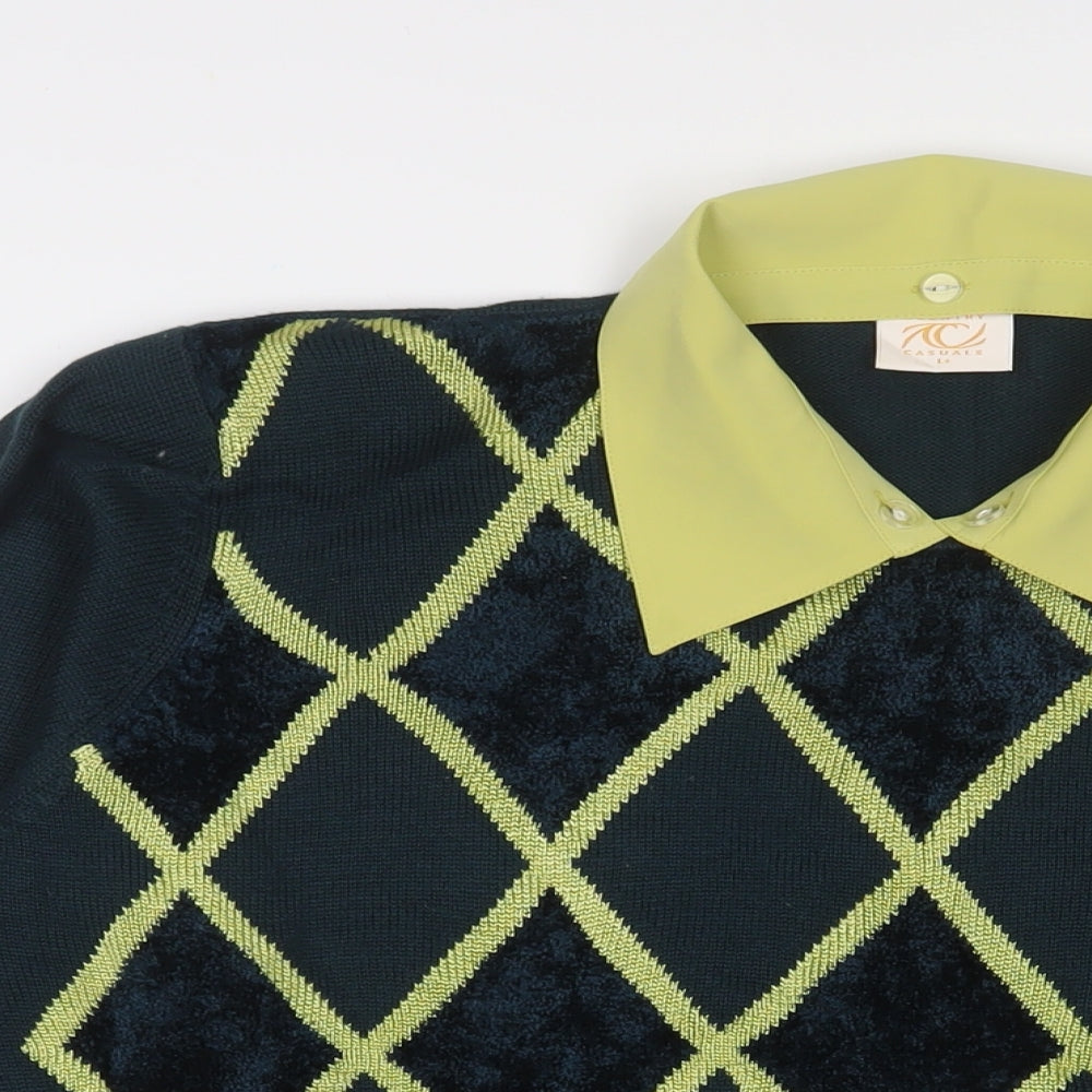 Country Casuals Womens Green Collared Acrylic Pullover Jumper Size L - Shoulder Pads