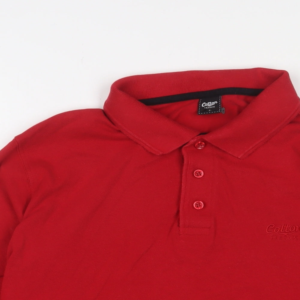 Cotton Traders Mens Red Cotton Polo Size S Collared Button - Logo, Embroidered