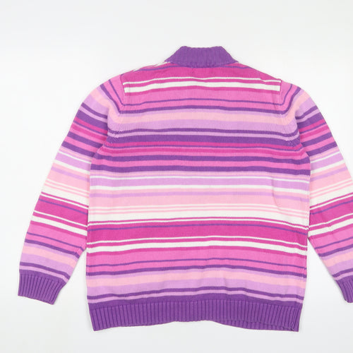 Tulchan Womens Pink Round Neck Striped Cotton Cardigan Jumper Size L - Button up