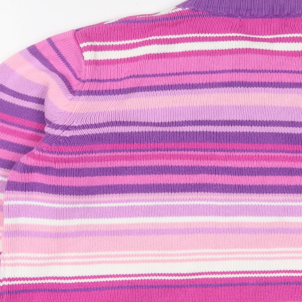 Tulchan Womens Pink Round Neck Striped Cotton Cardigan Jumper Size L - Button up