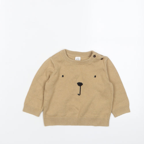Gap Baby Brown Cotton Pullover Jumper Size 6-9 Months Button - Bear
