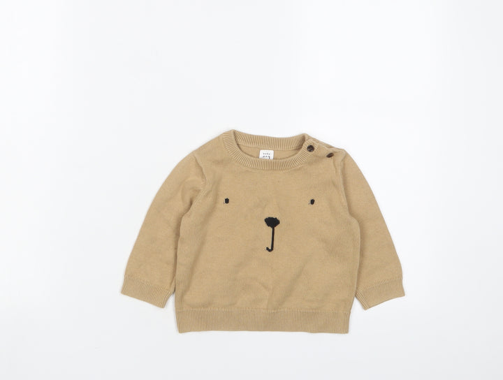 Gap Baby Brown Cotton Pullover Jumper Size 6-9 Months Button - Bear
