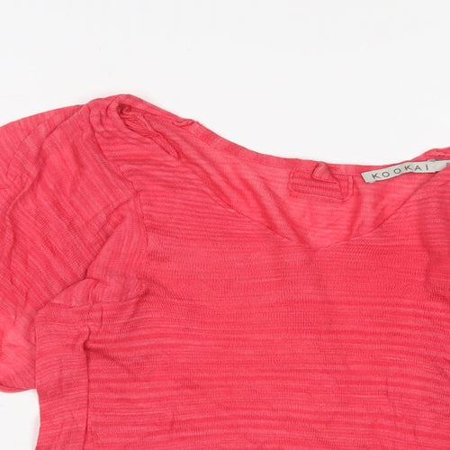 Kookai Womens Pink Cotton Basic T-Shirt Size S V-Neck