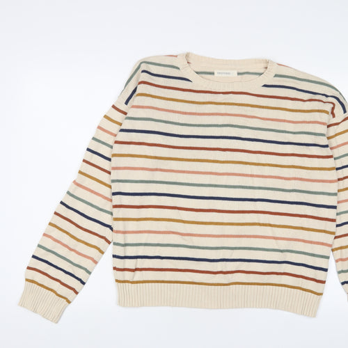 TwoThirds Mens Beige Crew Neck Striped Cotton Pullover Jumper Size L Long Sleeve