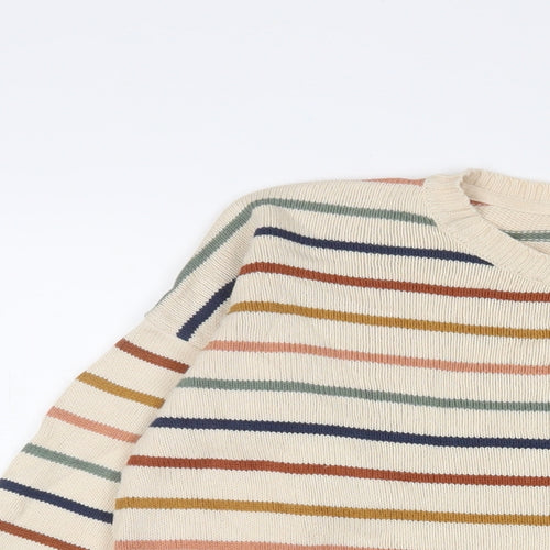 TwoThirds Mens Beige Crew Neck Striped Cotton Pullover Jumper Size L Long Sleeve