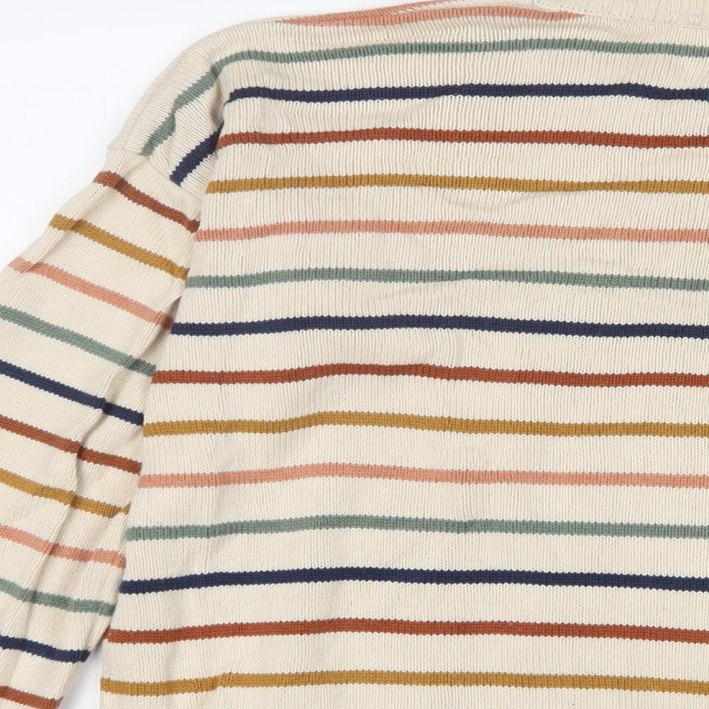 TwoThirds Mens Beige Crew Neck Striped Cotton Pullover Jumper Size L Long Sleeve