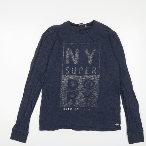 Superdry Mens Blue Cotton T-Shirt Size M Crew Neck - NY Super