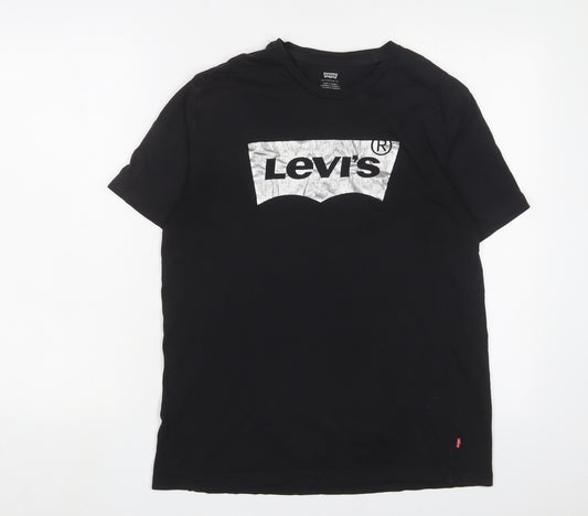 Levi's Womens Black Cotton Basic T-Shirt Size M Crew Neck - Logo