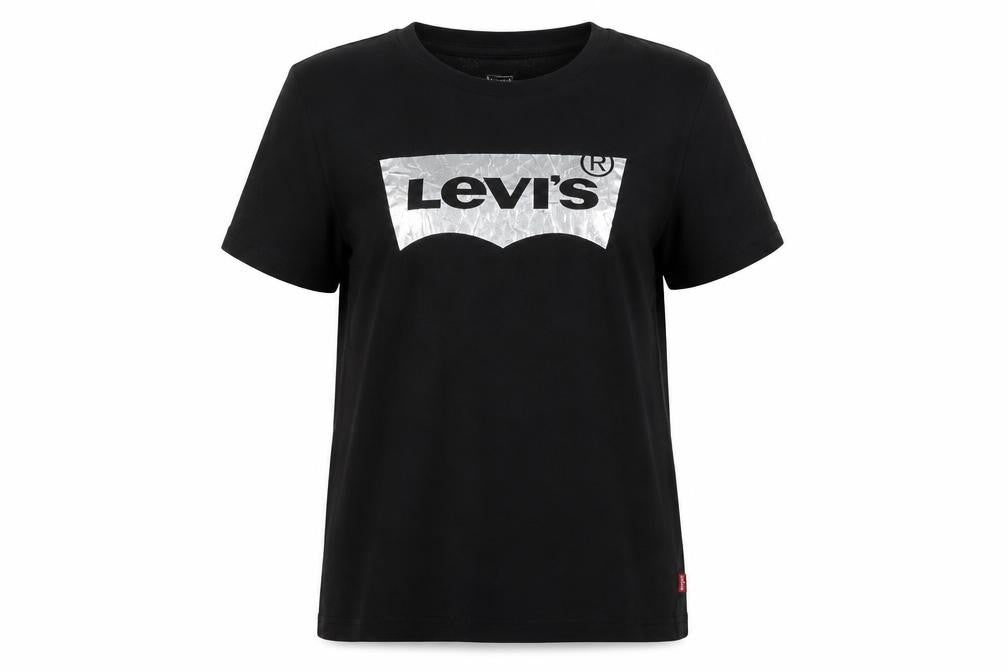 Front view of Levi's women’s black cotton basic t-shirt, size M, crew neck - logo