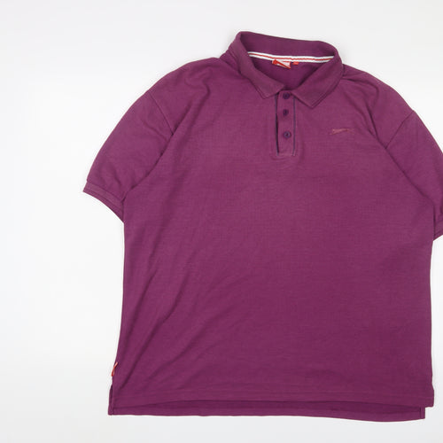 Slazenger Mens Purple Cotton Polo Size L Collared Button - Logo, Embroidered