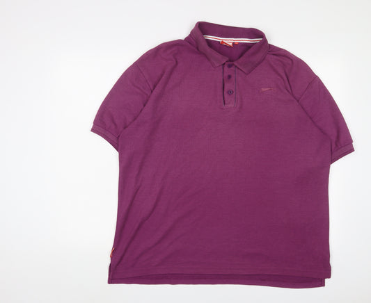 Slazenger Mens Purple Cotton Polo Size L Collared Button - Logo, Embroidered