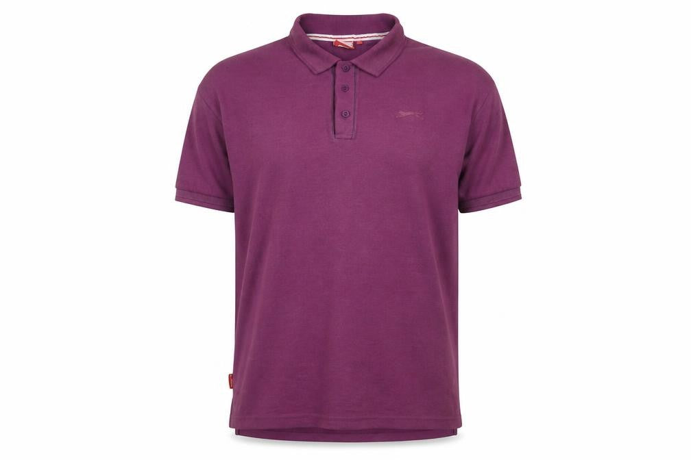Slazenger Mens Purple Cotton Polo Size L Collared Button - Logo, Embroidered