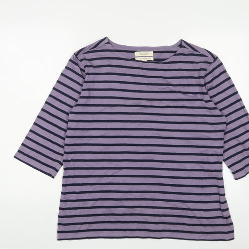 Seasalt Womens Purple Striped Cotton Basic T-Shirt Size 18 Crew Neck