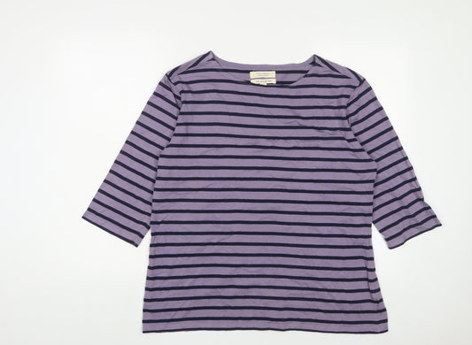 Seasalt Womens Purple Striped Cotton Basic T-Shirt Size 18 Crew Neck