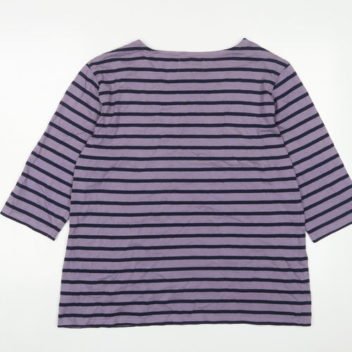 Seasalt Womens Purple Striped Cotton Basic T-Shirt Size 18 Crew Neck