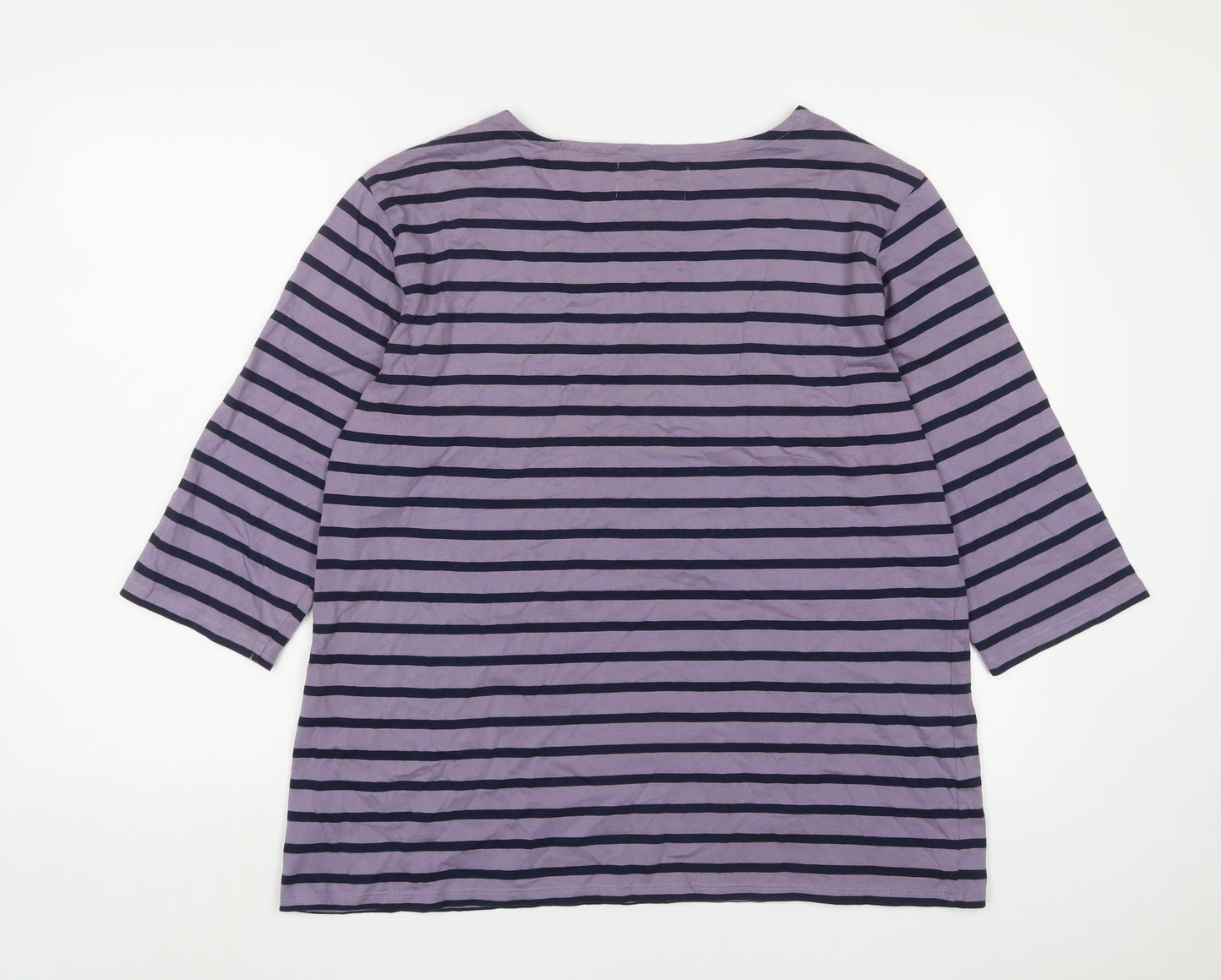 Seasalt Womens Purple Striped Cotton Basic T-Shirt Size 18 Crew Neck